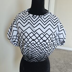 Chic Black and White Patterned Women's Blouse And Pants.